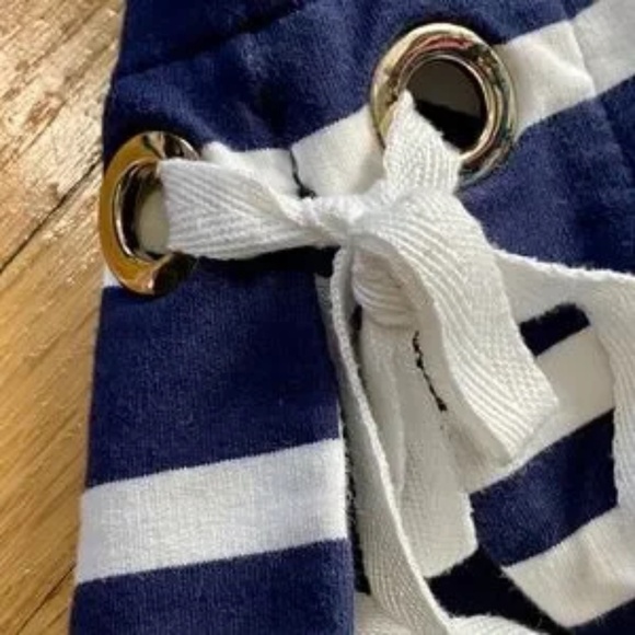 Charter Club Petite Small Striped High-Low Top Navy White Yellow Tie Detail - Picture 5 of 9